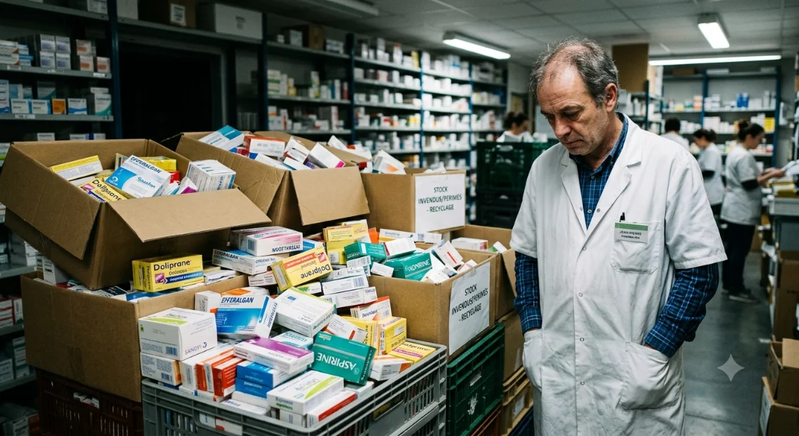 Medicine boxes in a pharmacy, stock to save from destruction